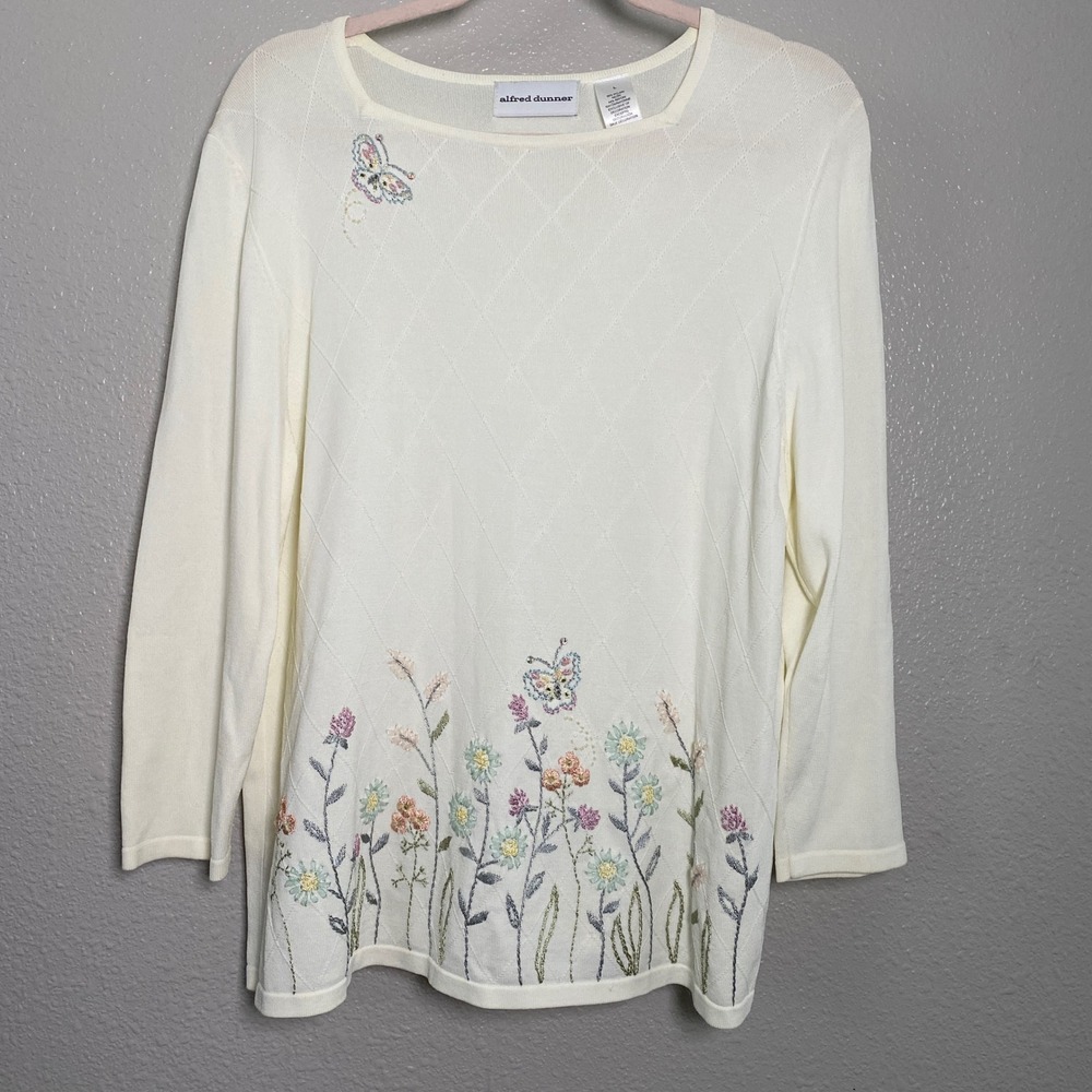 Vintage Embroidered Sweater Large Cottagecore Fairy Autumn Fall Retro Preppy